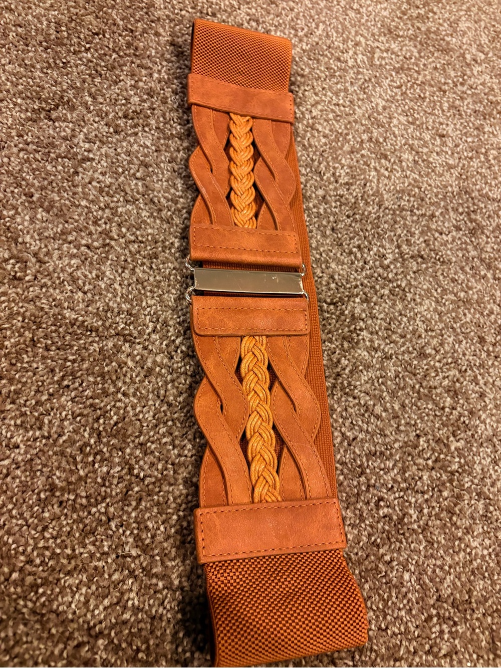 Braided Elastic Waist Belt - Orange
